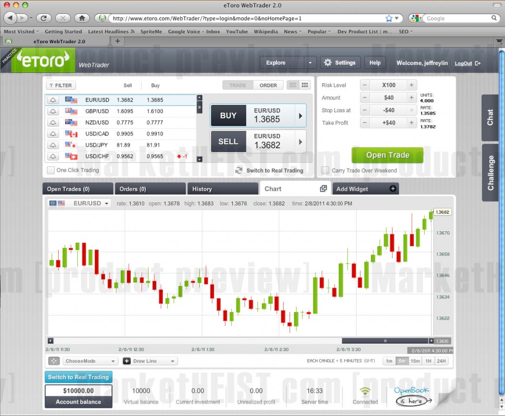 online forex trading platform on a screen