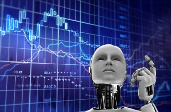 forex robot looking at an electronic screen