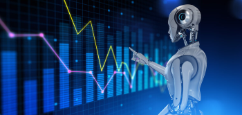 forex robot in front of a screen with charts