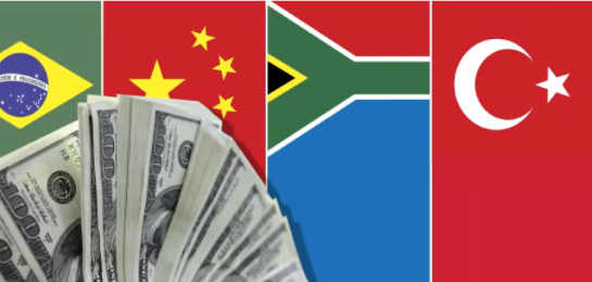 flags and currencies of different countries of the world