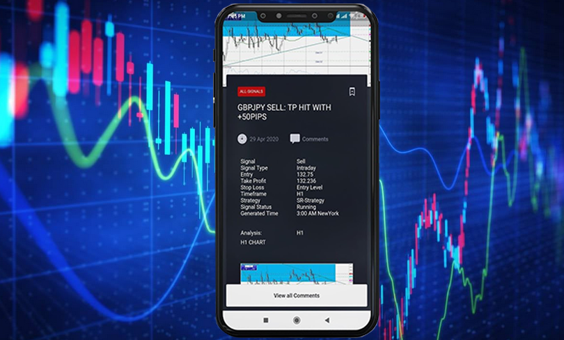 trading alert from a forex signal service displayed on a mobile phone